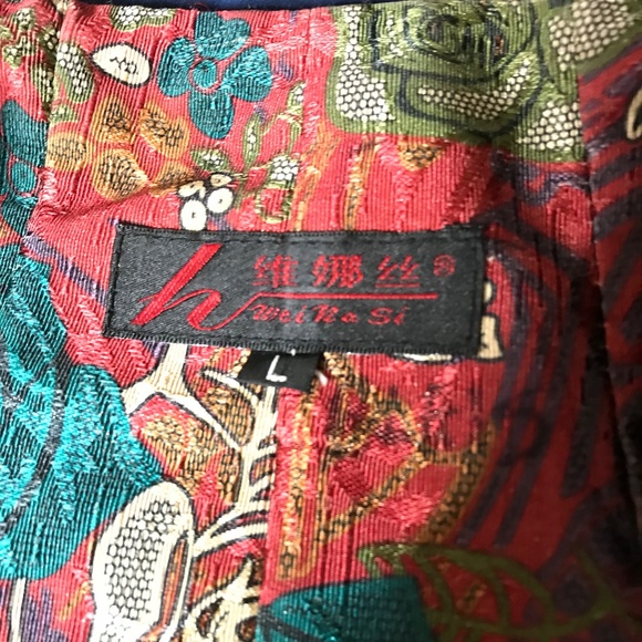 Asian Style Floral Jacket Size M/L /Oriental /Bohemian Brocade Button - Picture 11 of 12